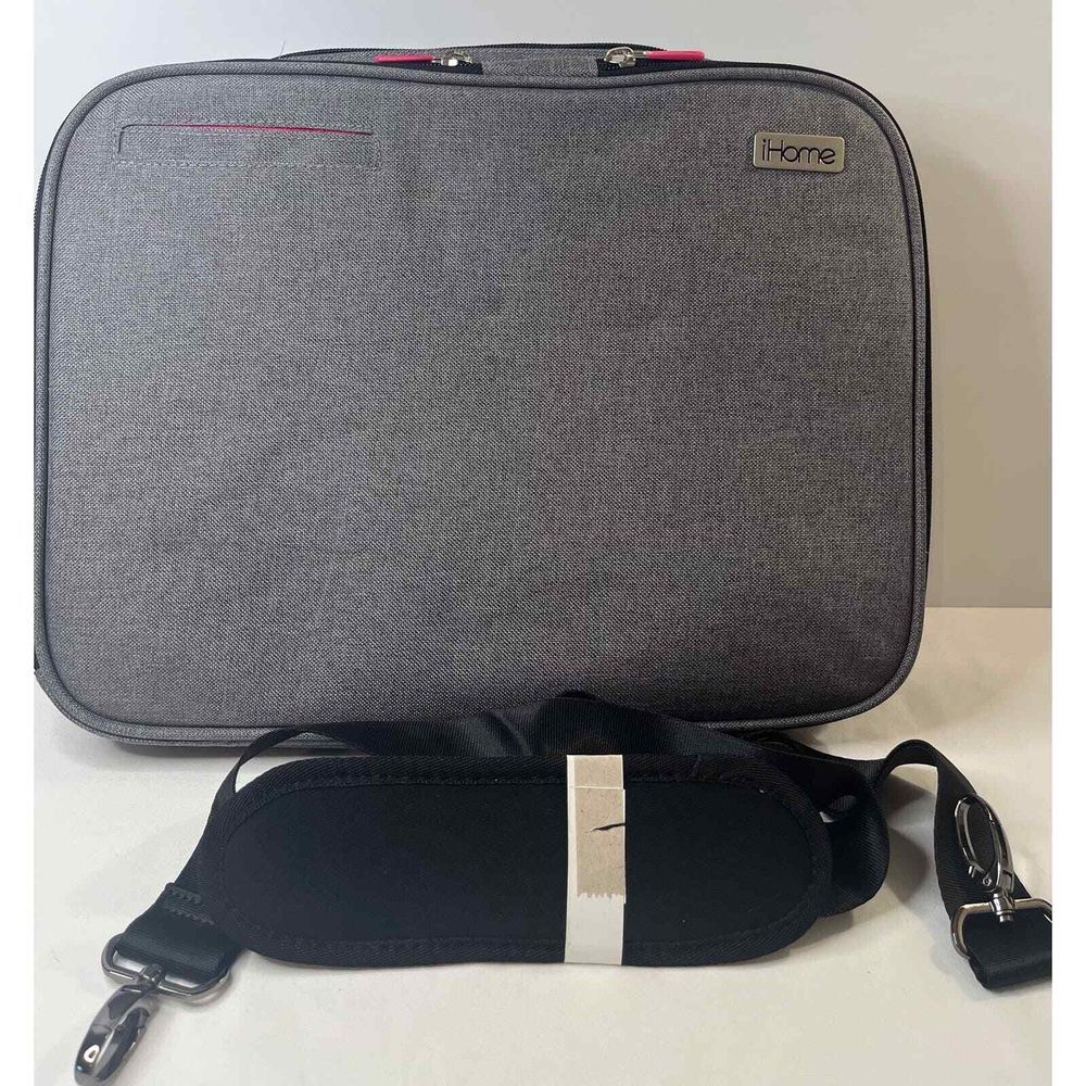 IHome Laptop Messenger Bag Grey Pink Tech Briefcase with Shoulder Strap New
